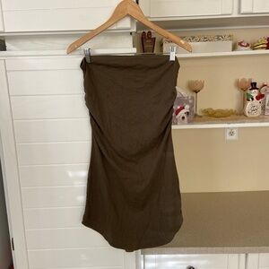 Y2K Olive Green Straplesss Mini Dress